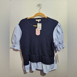 Nanette Lepore Navy and White Blouse